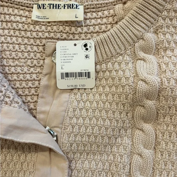 We The Free Cropped Heritage Ivory/Beige Cable Knit Cardigan - Picture 6 of 12